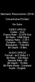 Mechanic Ressurection (2016) DVDRip Xvid English'Dolby 5 1 V Power [WWRG]