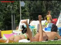 Hot bikiniTeens with micro thongs tanning