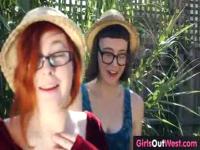 Wet hairy lesbian cunts licked in the garden sex