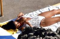 Nicole Scherzinger â€“ Lets Her Bf Touch Her Boobs With Nips Out â€“ White Swimsuit