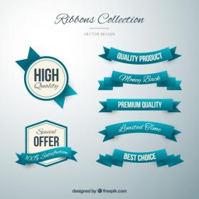 [NulledPremium.com] Cute turquoise badges and ribbons in vintage style Vector Free Download