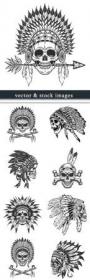 DesignOptimal - Indian headdress from feathers skull design vintage tattoo