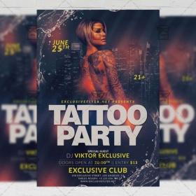 DesignOptimal - PSD Club A5 Template - Tattoo Party Flyer