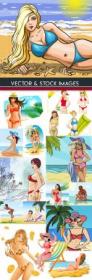 DesignOptimal - Suntanned girls in bikini on summer beach