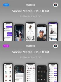 Awesome iOS UI Kit - Social Media Vol. 1-2 (Figma)