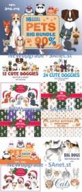 Pets Bundle. Cliparts and seamless patterns - 274314