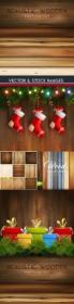 Wooden decorative texture and New Year elements