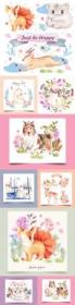 Watercolor funny animals with flowers vector design