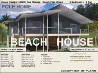 Beach House - Pole Home Design- 160KR House Plan 3 Bedroom +  2 Car- Full Architectural Concept Home Plans