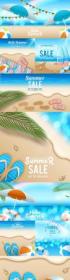 Tropical sea with bright sun summer sale banner design