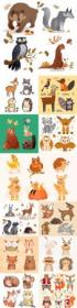 Autumn forest animals painted illustrations collection