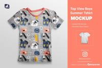 CreativeMarket - Top view Boy ' s Summer Tshirt Mockup 4737638