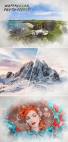 Watercolor Painting on Paper Texture Photo Effect Mockup 388094062