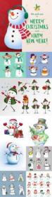 Cheerful snowmen in different costumes Christmas illustrations