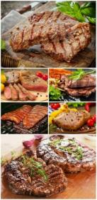 Delicious grilled meat with garnish stock photo