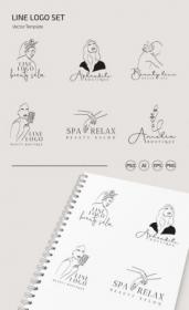 6 Line Logo Set Vector Templates + PSD