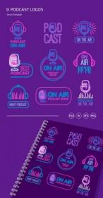 9 Podcast Logo Set PSD Templates + Vector