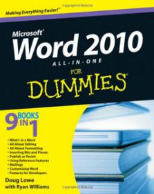 Word 2010 All-in-One For Dummies 9 minibooks cover Word basics, editing, formatting, inserting bits