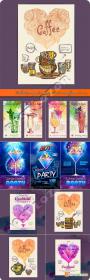 Cocktail Party and Coffee Poster Disco Background Vector